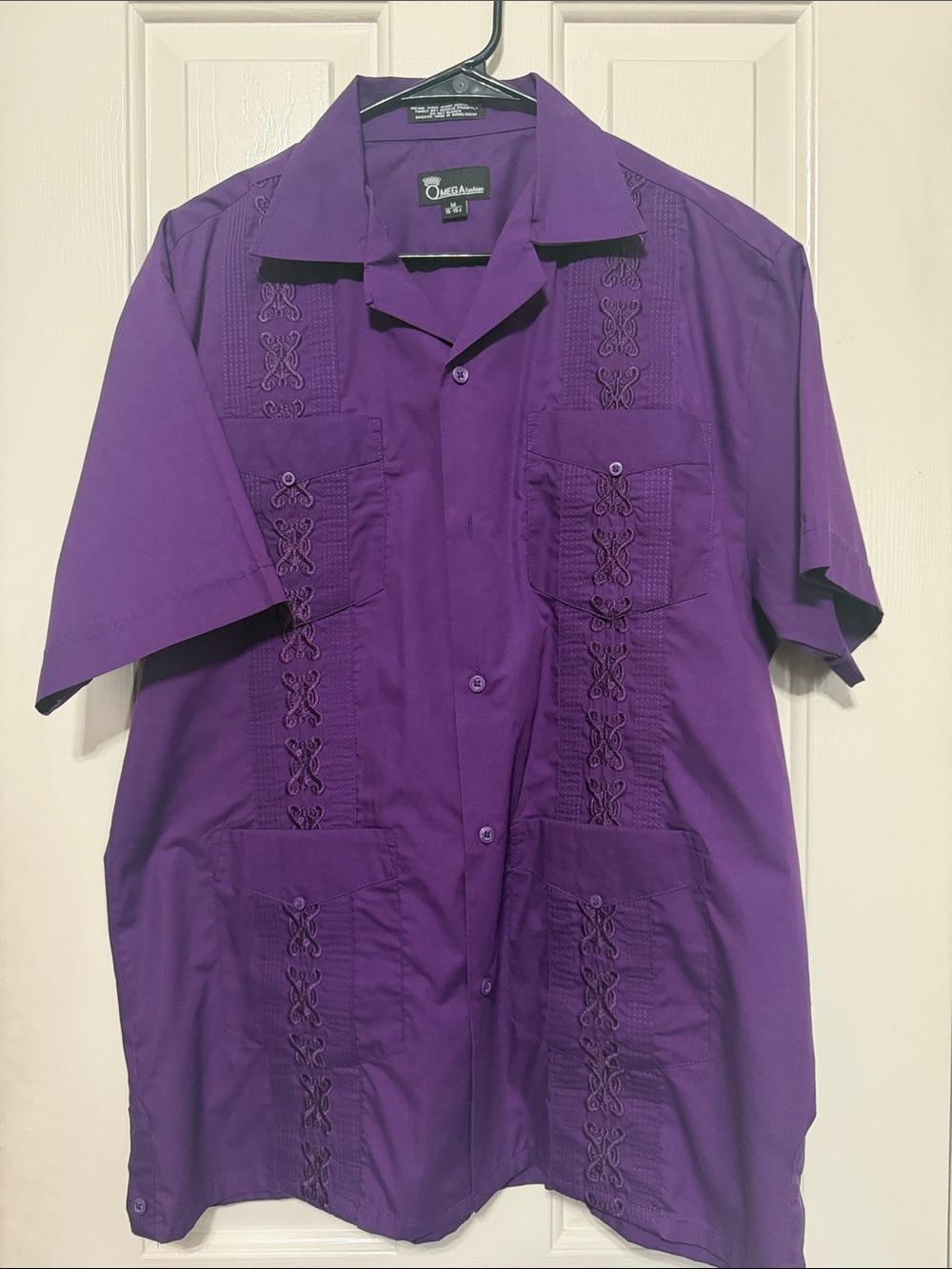 Purple Embroidered Cuban Shirt